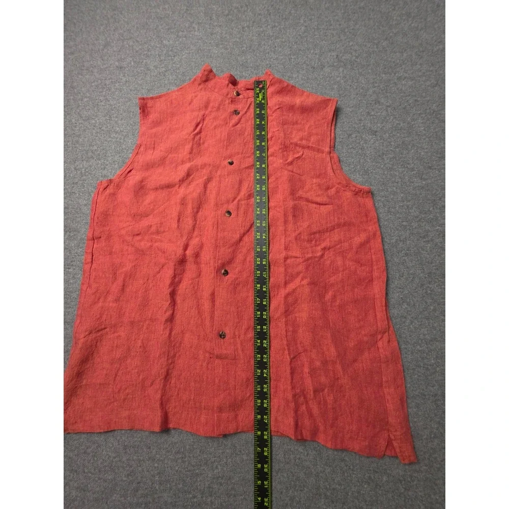 Eskandar Two Piece Linen Set Womens Size 1 Red Sleeveless Side Slit Button Front